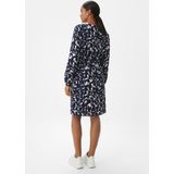 Comma Casual Identity Jurk met All Over Print en Ceintuur Donkerblauw/Wit