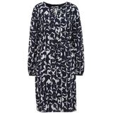 Comma Casual Identity Jurk met All Over Print en Ceintuur Donkerblauw/Wit