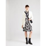 Comma A-lijn Jurk met All Over Print en Ceintuur Zwart/Grijs
