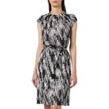 Comma A-lijn Jurk met All Over Print en Ceintuur Zwart/Grijs