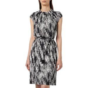Comma A-lijn Jurk met All Over Print en Ceintuur Zwart/Grijs