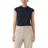 Comma - Satijnen Blouse - Blauw - Met Rimpeling Aan De Hals