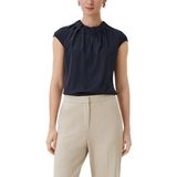 Comma - Satijnen Blouse - Blauw - Met Rimpeling Aan De Hals