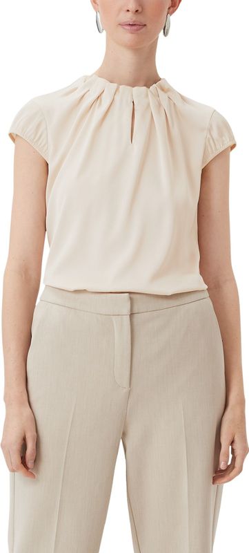 Comma - Satijnen Blouse - Plooien - Zwart - 100% Polyester