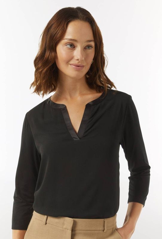 Comma - Shirt - Zwart - Lange Mouwen - 3/4 Mouwen