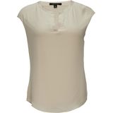 Comma - Shirt - Beige - Korte Mouwen - V-hals - Zonder Capuchon