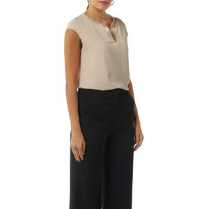 Comma - Shirt - Beige - Korte Mouwen - V-hals - Zonder Capuchon