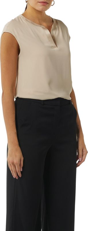 Comma - Shirt - Beige - Korte Mouwen - V-hals - Zonder Capuchon