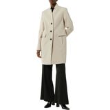 Beige Winterjas - Wol-Look - Reverskraag - Opgestikte Zakken - 3-Knoopsmodel