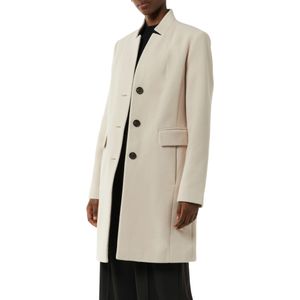 Beige Winterjas - Wol-Look - Reverskraag - Opgestikte Zakken - 3-Knoopsmodel