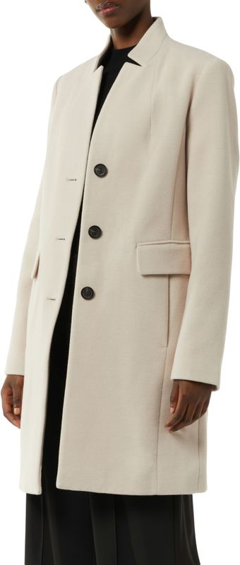 Beige Winterjas - Wol-Look - Reverskraag - Opgestikte Zakken - 3-Knoopsmodel