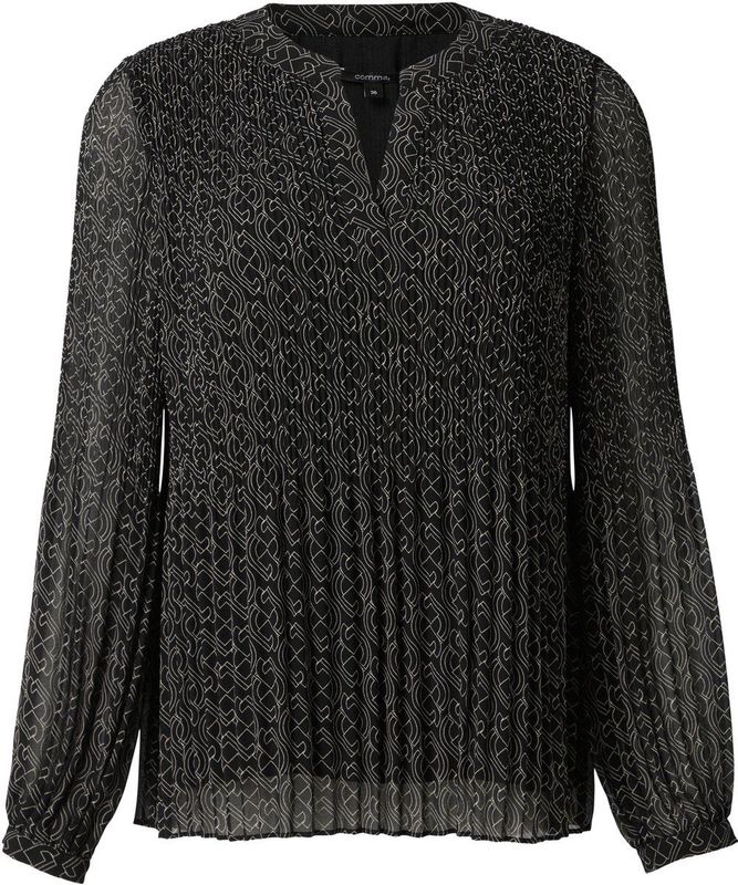 comma - Blouse - Chiffon - Met Plissé Afwerking - V-halslijn - Lange Mouwen