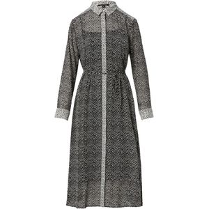 comma - Midi Chiffon Jurk - Met Overhemdkraag - Strikceintuur