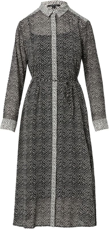 comma - Midi Chiffon Jurk - Met Overhemdkraag - Strikceintuur