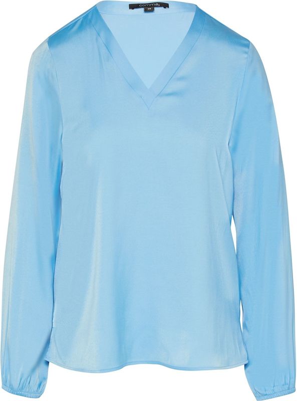 comma - Blousetop - Lichtblauw - V-hals - Lange Mouwen