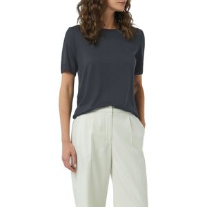 COMMA - Shirt - Navy - Effen - Halve Mouw - Normale Pasvorm