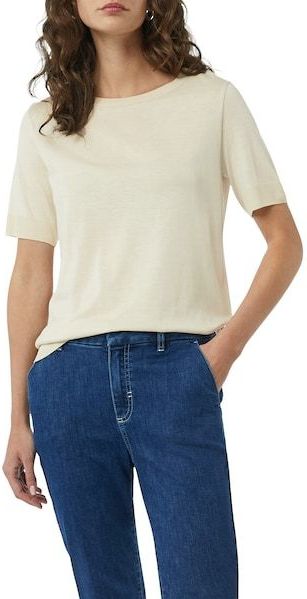 COMMA - Shirt - Beige - Ronde Hals - Halve Mouw - Effen