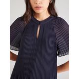 Comma - Midi-jurk - Navy - Gemaakt van Chiffon - Met Plissé-vouwen