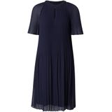 Comma - Midi-jurk - Navy - Gemaakt van Chiffon - Met Plissé-vouwen