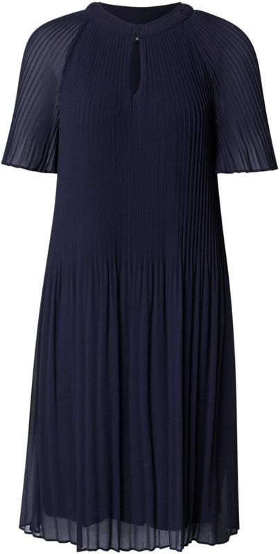 Comma - Midi-jurk - Navy - Gemaakt van Chiffon - Met Plissé-vouwen