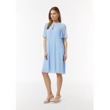 Jurk - Effen - Gevoerde Zoom - Knoopsluiting - Ronde Hals - Knielengte - Uitlopend