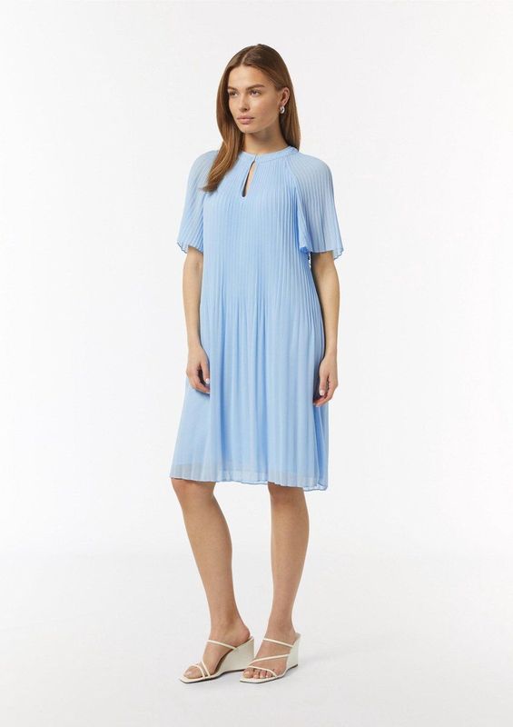 Jurk - Effen - Gevoerde Zoom - Knoopsluiting - Ronde Hals - Knielengte - Uitlopend