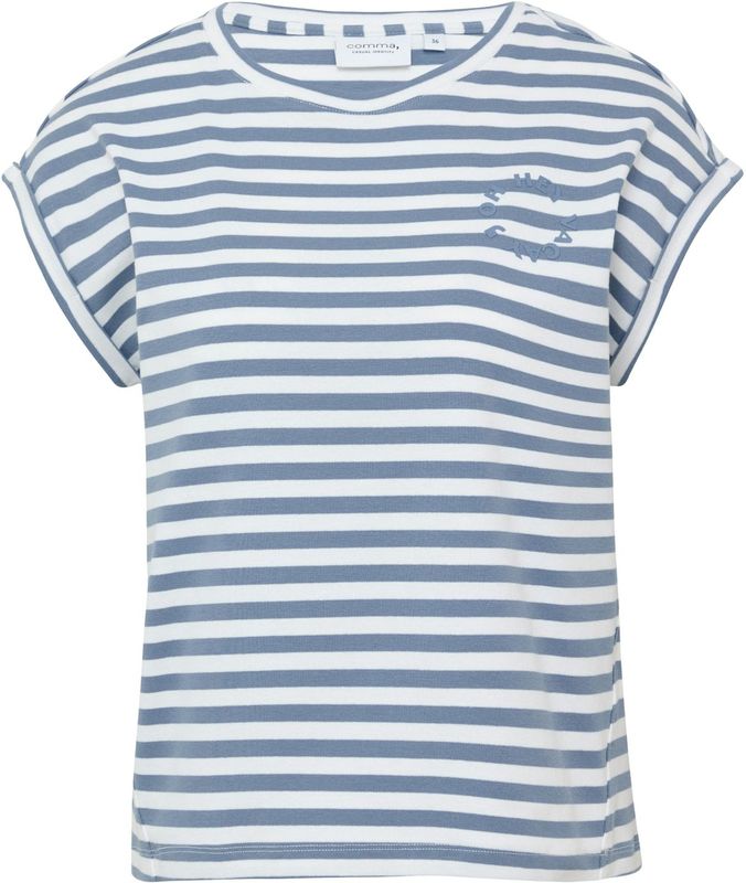 comma casual identity - Top - Lichtblauw - Katoen - Korte Mouwen