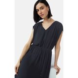 comma - Midi-jurk - Zwart - Geplooid - V-hals - Mouwloos