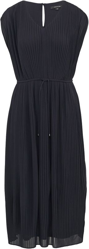 comma - Midi-jurk - Zwart - Geplooid - V-hals - Mouwloos