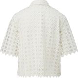 comma - Blouse - Wit - Polyester - Knoopsluiting - Half Lange Mouwen - Semi-Transparant Kant