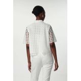 comma - Blouse - Wit - Polyester - Knoopsluiting - Half Lange Mouwen - Semi-Transparant Kant