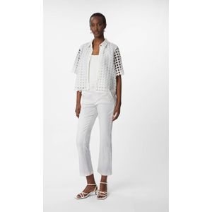 comma - Blouse - Wit - Polyester - Knoopsluiting, Half Lange Mouwen, Semi-Transparant Kant