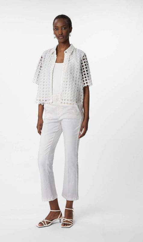 comma - Blouse - Wit - Polyester - Knoopsluiting - Half Lange Mouwen - Semi-Transparant Kant