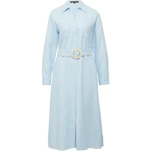 COMMA - Blousejurk - Lichtblauw/Wit - Gevoerde Zoom/Rand - Knoopsluiting - Gestreept