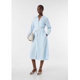 comma - Midi-linnen Jurk - Met Ceintuur - Lange Mouwen - Overhemdkraag