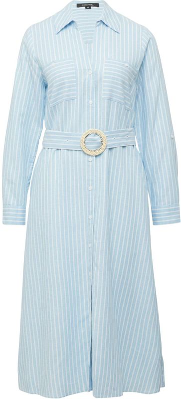 comma - Midi-linnen Jurk - Met Ceintuur - Lange Mouwen - Overhemdkraag