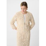 COMMA - Gebreid Vest - Beige - Gehaakt - Ronde Hals, Ritssluiting, Driekwart Mouw