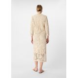 COMMA - Gebreid Vest - Beige - Gehaakt - Ronde Hals, Ritssluiting, Driekwart Mouw