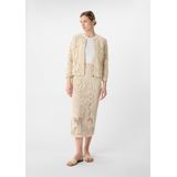 COMMA - Gebreid Vest - Beige - Gehaakt - Ronde Hals, Ritssluiting, Driekwart Mouw