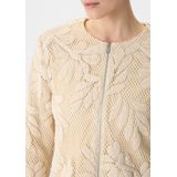 COMMA - Gebreid Vest - Beige - Gehaakt - Ronde Hals, Ritssluiting, Driekwart Mouw