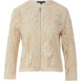 COMMA - Gebreid Vest - Beige - Gehaakt - Ronde Hals, Ritssluiting, Driekwart Mouw