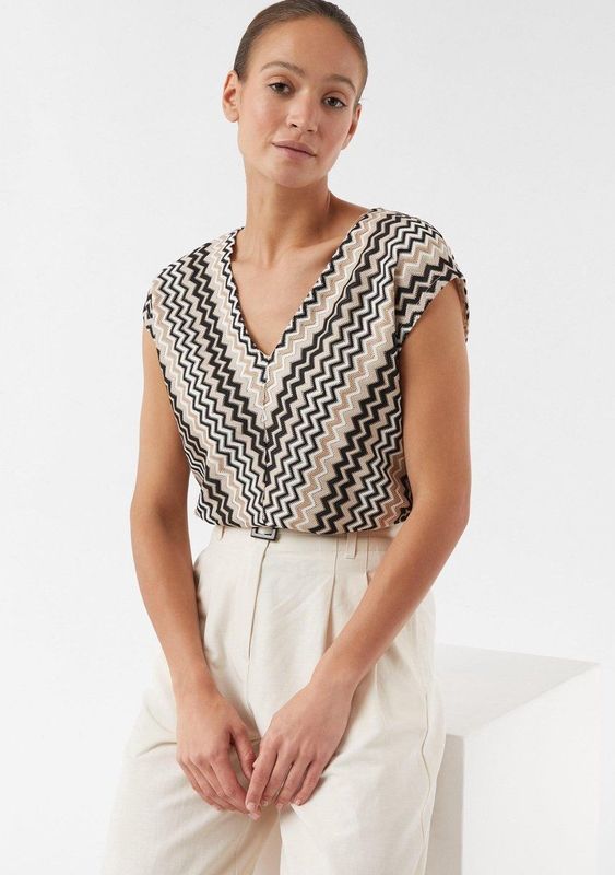 comma - T-shirt - Zigzag - V-hals