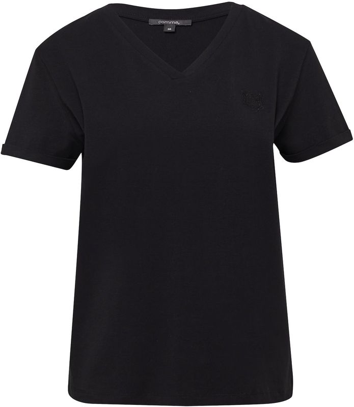 comma - T-shirt - V-hals - Geborduurd - Katoenmix