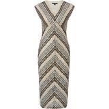 comma - Midi-jurk - Zwart - V-halslijn - Mouwloos - Zigzagpatroon