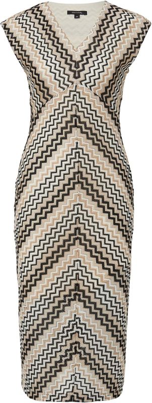 comma - Midi-jurk - Zwart - V-halslijn - Mouwloos - Zigzagpatroon