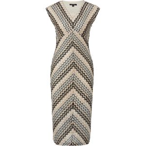 COMMA - Gebreide Jurk - Beige - 3/4 Lengte - V-hals - Mouwloos