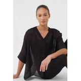 comma - Blouse - Zwart - V-hals met Knoopsluiting