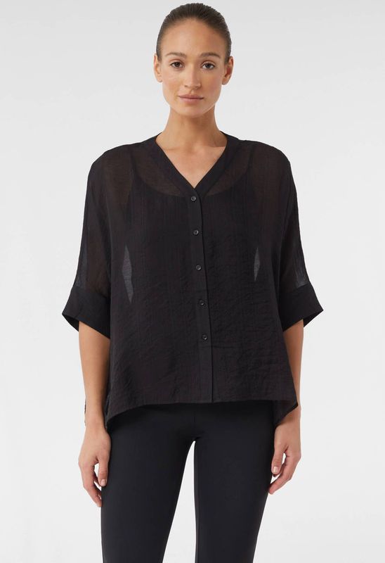 comma - Blouse - Zwart - V-hals met Knoopsluiting