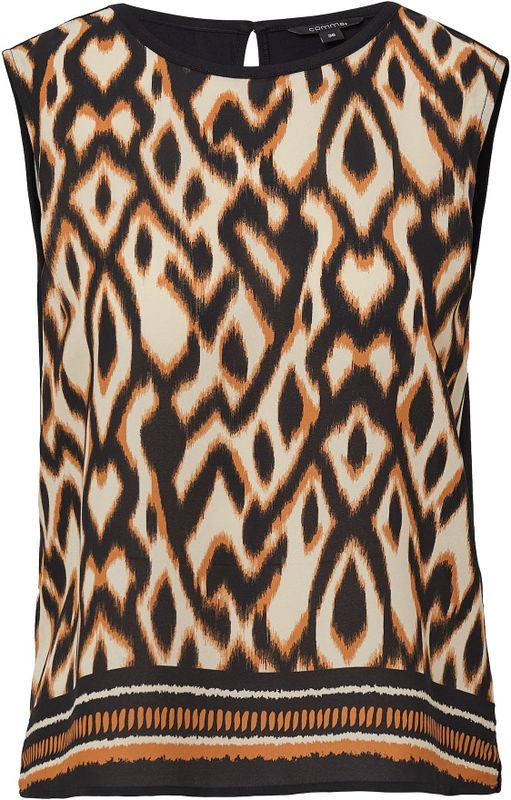 COMMA - Blouse - Beige - Blouseshirt - Mouwloos - Normale Pasvorm