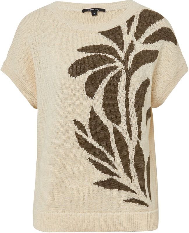 comma - Strickpullover - Gebreide Pullover - Korte Mouwen - Bloemenintarsia